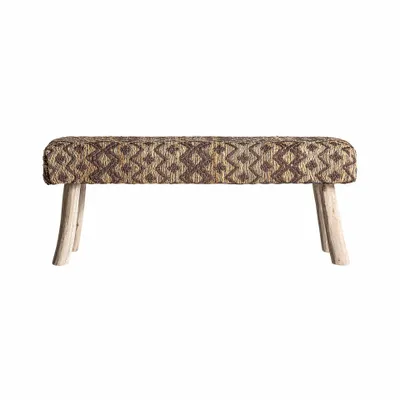 Benches - Nounces brown jute bench 123x40x49 cm - VICAL