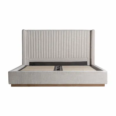 Lits - Lit en polyester gris 220x200x125 cm - VICAL