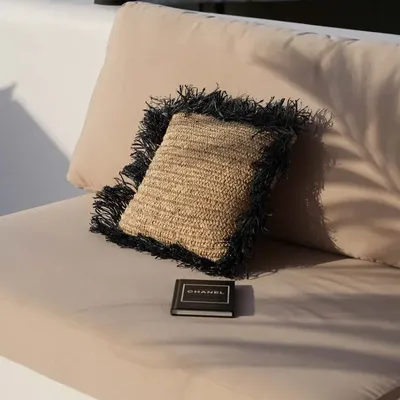 Cushions - The Raffia Cushion Cover Square - Natural Black - 40x40 - BAZAR BIZAR LIVING