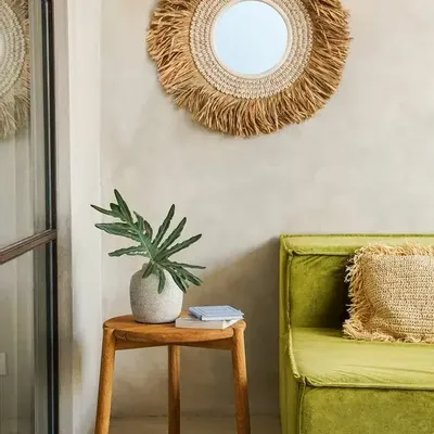 Mirrors - The Raffia Cowrie Mirror - Natural White - BAZAR BIZAR LIVING