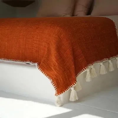 Throw blankets - The Stitch Bed Throw - Terracotta - BAZAR BIZAR LIVING