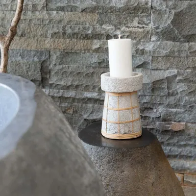 Candlesticks and candle holders - The Serene Candle Holder - Concrete Natural - L - BAZAR BIZAR LIVING