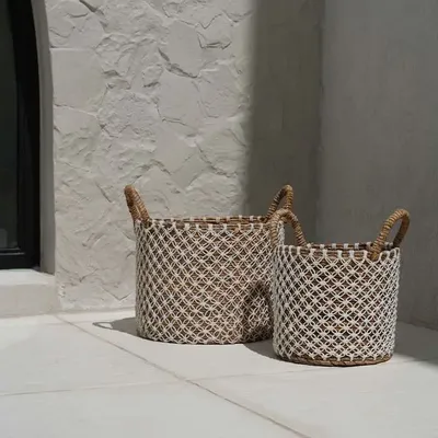 Boîtes de rangement  - Le Panier Macramé Stitches Croisés - Naturel Blanc - L - BAZAR BIZAR LIVING