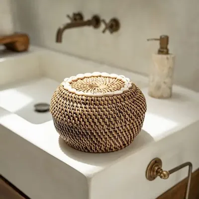 Storage boxes - The Colonial Peek-a-Boo Basket - Natural Brown - S - BAZAR BIZAR LIVING