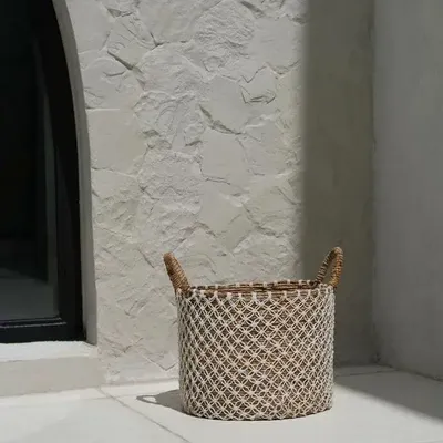 Storage boxes - The Crossed Stitched Macrame Basket - Natural White - M - BAZAR BIZAR LIVING