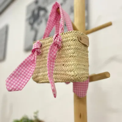 Gifts - ✨ Rectangular Basket with Pink Vichy Fabric Handles ✨ - ORIGINAL MARRAKECH