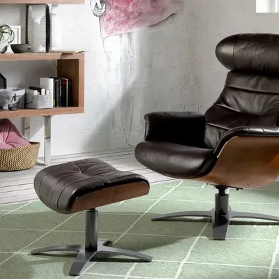 Armchairs - Brown cowhide leather upholstered swivel armchair - ANGEL CERDÁ