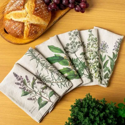 Linge de table textile - Serviettes en lin lavé  ǀ Herbes Fines - LINOROOM 100% LINEN TEXTILES