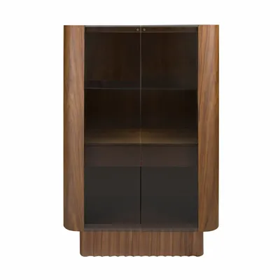 Sideboards - Tall sideboard in tempered glass, walnut with interior lighting - ANGEL CERDÁ