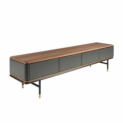 TV stands - TV stand in matt dark grey wood, black steel and walnut top - ANGEL CERDÁ