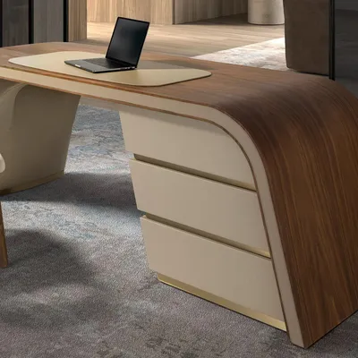 Desks - Writing desk in walnut and wood upholstered in cream leatherette - ANGEL CERDÁ