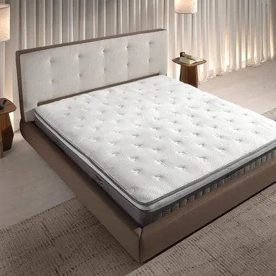 Beds - Brown fabric and brown eco-leather upholstered bed - ANGEL CERDÁ