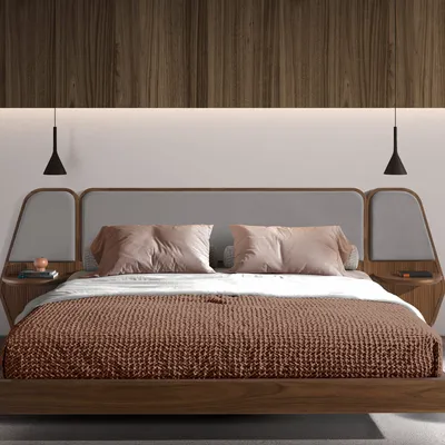 Lits - Lit en noyer et tissu gris - ANGEL CERDÁ