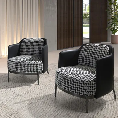Fauteuils - Fauteuil en tissu noir et blanc et similicuir noir - ANGEL CERDÁ