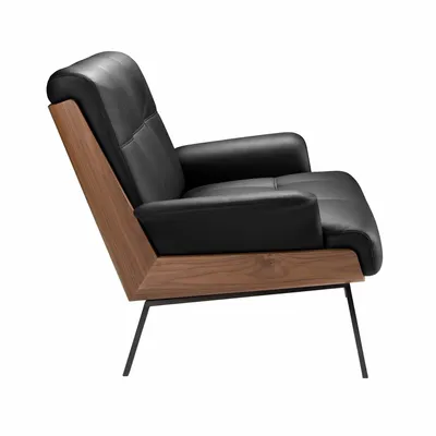 Fauteuils - Fauteuil en similicuir noir et noyer - ANGEL CERDÁ
