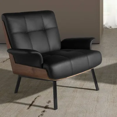 Armchairs - Black and walnut leatherette armchair - ANGEL CERDÁ