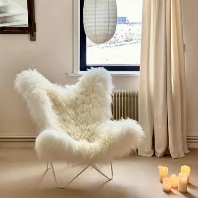 Unique pieces - Butterfly AA Icelandic Sheep Chair - French Leather - MAISON THURET