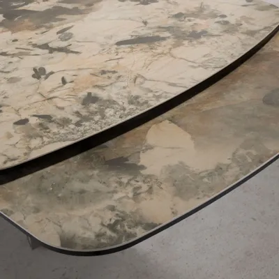 Dining Tables - Oval extending dining table oval barrel porcelain marble and taupe met - ANGEL CERDÁ