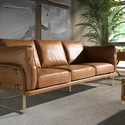 Canapés - Canapé 3 places en cuir camel - ANGEL CERDÁ