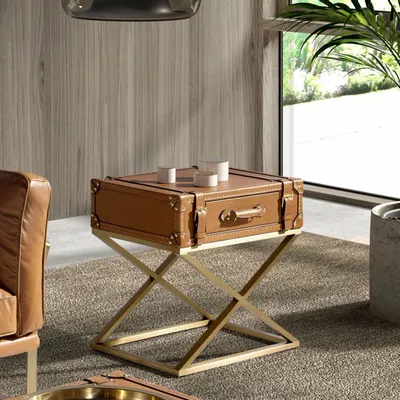 Other tables - Rectangular leather and golden steel corner table - ANGEL CERDÁ