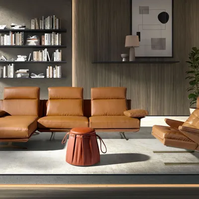 Canapés - Méridienne gauche en cuir terracotta marron - ANGEL CERDÁ