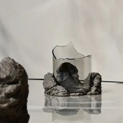 Decorative objects - CATHARSIS, Sculptural Centerpiece Bowl in glass and stone, Ash Black - COKI