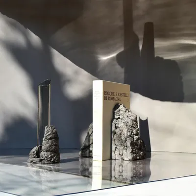 Sculptures, statuettes and miniatures - CATHARSIS, Sculptural Bookend Set of Two in stone, Ash Black - COKI