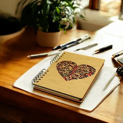 Stationery - Sustainable wooden notebook - recycled paper - RED HEART - KOMONI AMSTERDAM