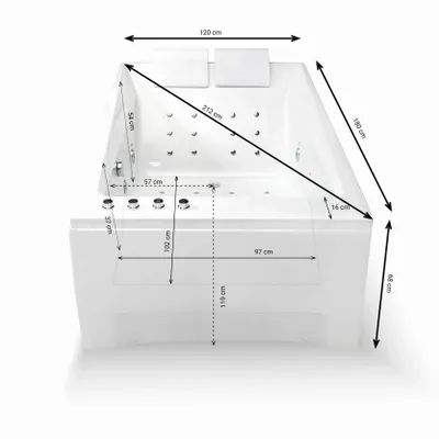 Baignoires - Baignoire balnéo 2 places KENSHO DUO Wave L180xl120xH68cm, SPALINA - SPALINA