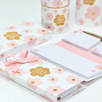 Papeterie bureau - Carnet avec post-it et stylo Pink Bloom - SOAPTALES