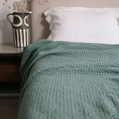 Plaids - Plaid tricoté en coton biologique.Vert - SOWL
