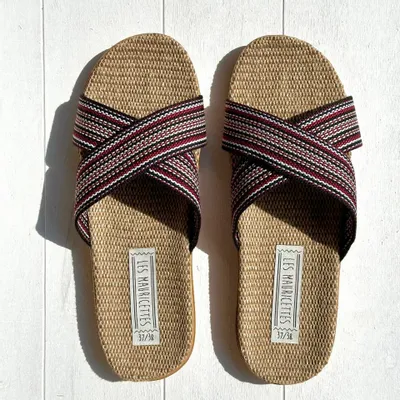Loungewear - LES MAURICETTES by Sophie, burgundy crossed flip-flops - LES MAURICETTES