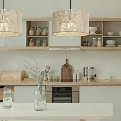 Suspensions - ACAPULCO suspension avec abat-jour en corde en coton 44cm de diamètre - LUXCAMBRA