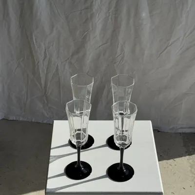 Stemware - 4 large octagonal champagne flutes Luminarc Octime vintage black base - OFFICE OBJETS