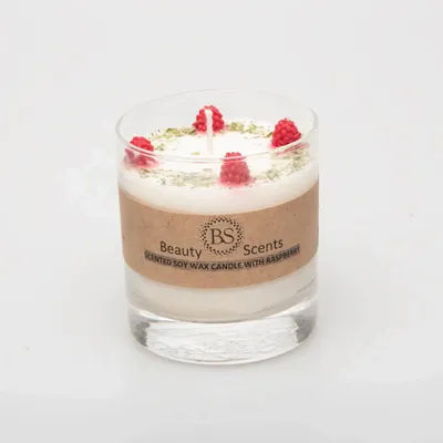 Candles - Large Candles with Raspberry in glass container, box of 6, Strawberry - BEAUTY SCENTS CANDLES