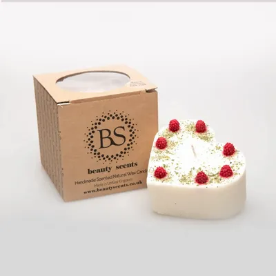 Candles - Large Heart Candles with Raspberry, box of 6, Strawberry - BEAUTY SCENTS CANDLES