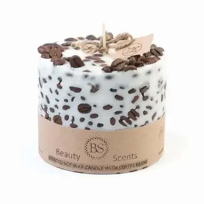 Candles - Large Scented Soy Candle With Coffee Beans box of 6, Vanilla & Coffee - BEAUTY SCENTS CANDLES