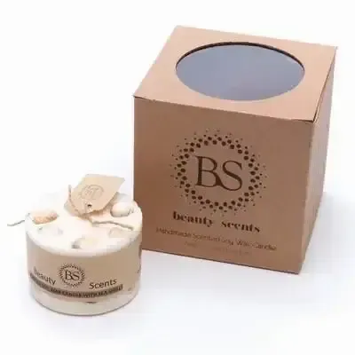 Candles - Small Scented Soy Wax  Candle With Sea Shells box of 6, Lavender - BEAUTY SCENTS CANDLES