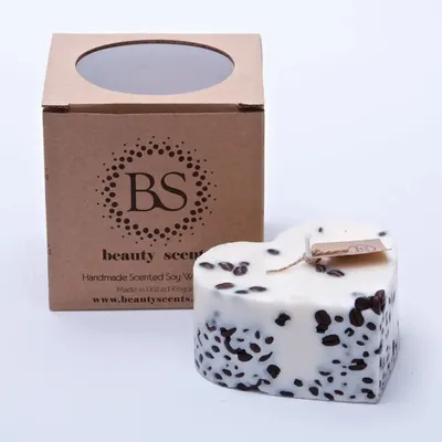 Bougies - Grande bougie parfumée en forme de cœur en cire de soja avec grains de café, boîte de 6, cerise et café - BEAUTY SCENTS CANDLES