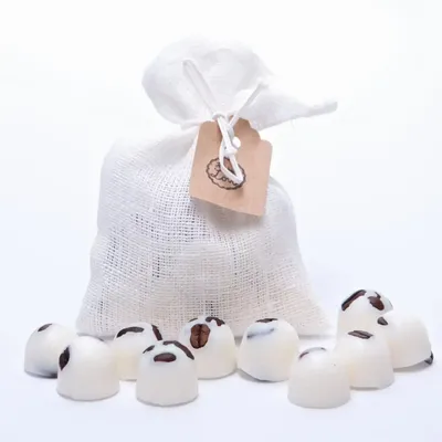 Candles - Scented Natural Wax Melts in Linen Bag of 10 each, Vanilla & Coffee, grey bag - BEAUTY SCENTS CANDLES