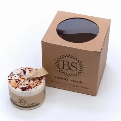 Candles - Small Scented Soy Wax  Candle With Rose Petals box of 6, Jasmine - BEAUTY SCENTS CANDLES