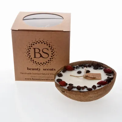 Candles - Scented  Soy Candle In Coconut Shell box of 6, Chocolate & Mint - BEAUTY SCENTS CANDLES
