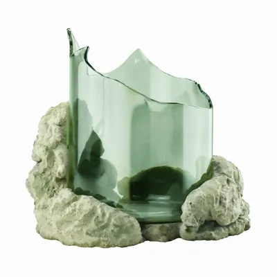 Vases - CATHARSIS, Sculptural Centerpiece Bowl in glass and stone, Soft Sage - COKI