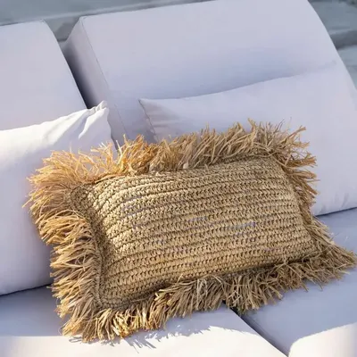 Decorative objects - The Raffia Cushion Cover Rectangular - Natural - 30x50 - BAZAR BIZAR LIVING