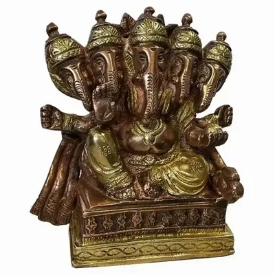Decorative objects - 5 heads 2 colors brass Ganesh 12cm - ARABESK