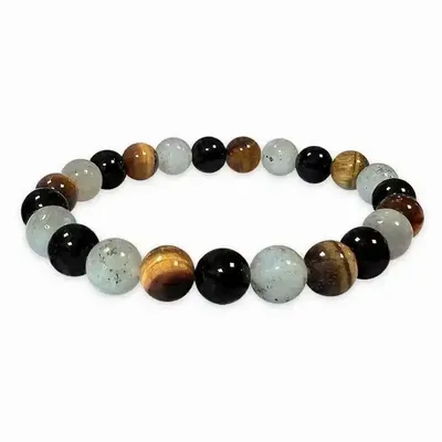 Bracelets - 8mm pearls Labradorite Onyx & Tiger eye bracelet - ARABESK