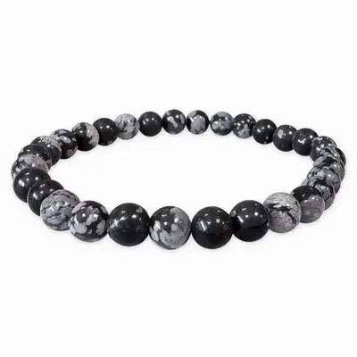 Bracelets - Bracelet Obsidienne Flocon de Neige perles 6mm - ARABESK