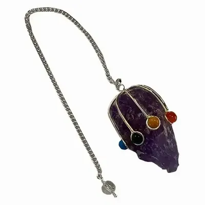 Bijoux - Pendule amethyste brut 7 Chakras - ARABESK