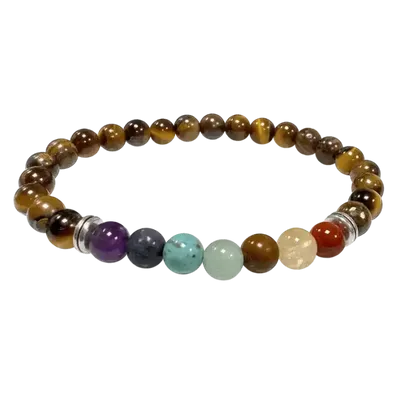 Bracelets - Bracelet Œil de Tigre 7 chakras A perles 6mm - ARABESK