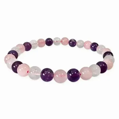 Bracelets - 6mm pearls Rock crystal & Amethyst & Rose quartz A - ARABESK